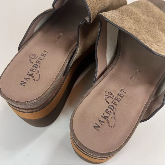 NAKED FEET FLOW in OTTER Platform Sandals Size 7M Slip-on Brown Leather - Picture 6 of 10